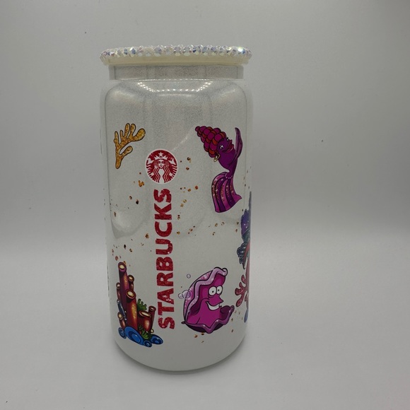 LITTLE MERMAID 🧜‍♀️ 16oz shimmer LIBBEY glass with rhinestone lid & straw - Picture 4 of 5
